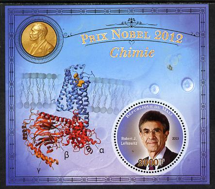 Mali 2013 Nobel Prize Winners for 2012 - Robert J Lefkowitz (Chemistry) perf s/sheet containing circular value unmounted mint
