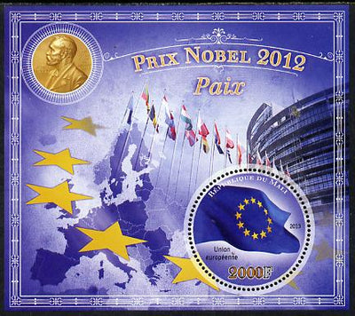 Mali 2013 Nobel Prize Winners for 2012 - European Union (Peace) perf s/sheet containing circular value unmounted mint