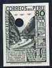 Peru 1937 Pictorial 80c (Infiernillo Canyon) imperf colour proof in blackish-green with Waterlow & Sons security punch hole (as SG 603)