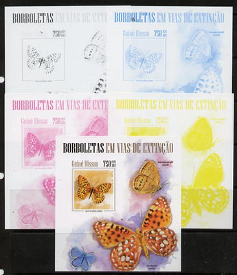 Guinea - Bissau 2013 Butterflies #06 m/sheet - the set of 5 imperf progressive proofs comprising the 4 individual colours plus all 4-colour composite, unmounted mint