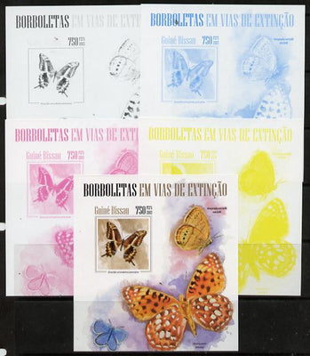 Guinea - Bissau 2013 Butterflies #07 m/sheet - the set of 5 imperf progressive proofs comprising the 4 individual colours plus all 4-colour composite, unmounted mint