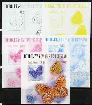 Guinea - Bissau 2013 Butterflies #08 m/sheet - the set of 5 imperf progressive proofs comprising the 4 individual colours plus all 4-colour composite, unmounted mint