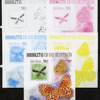 Guinea - Bissau 2013 Butterflies #09 m/sheet - the set of 5 imperf progressive proofs comprising the 4 individual colours plus all 4-colour composite, unmounted mint