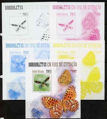 Guinea - Bissau 2013 Butterflies #09 m/sheet - the set of 5 imperf progressive proofs comprising the 4 individual colours plus all 4-colour composite, unmounted mint