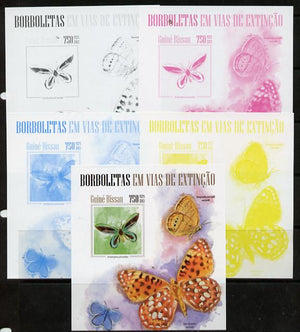 Guinea - Bissau 2013 Butterflies #09 m/sheet - the set of 5 imperf progressive proofs comprising the 4 individual colours plus all 4-colour composite, unmounted mint