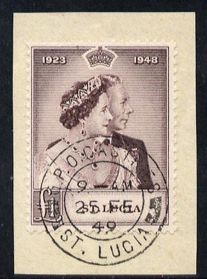 St Lucia 1948 KG6 Royal Silver Wedding £1 on piece with full PO CASTRIES double ring cancel SG 145