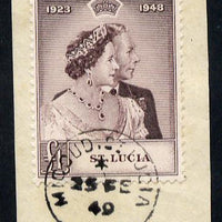 St Lucia 1948 KG6 Royal Silver Wedding £1 on piece with full MICOUD cds cancel SG 145