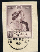 St Lucia 1948 KG6 Royal Silver Wedding £1 on piece with full MICOUD cds cancel SG 145