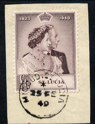 St Lucia 1948 KG6 Royal Silver Wedding £1 on piece with full MICOUD cds cancel SG 145