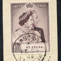 St Lucia 1948 KG6 Royal Silver Wedding £1 on piece with full LABORIE cds cancel SG 145
