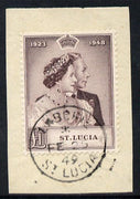St Lucia 1948 KG6 Royal Silver Wedding £1 on piece with full LABORIE cds cancel SG 145