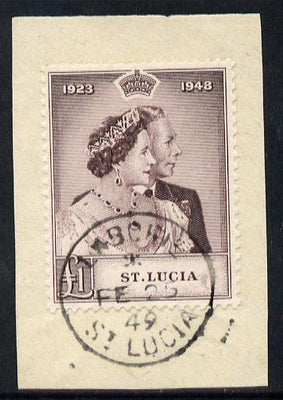 St Lucia 1948 KG6 Royal Silver Wedding £1 on piece with full LABORIE cds cancel SG 145