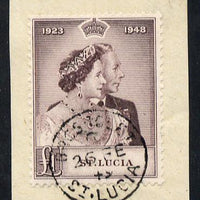 St Lucia 1948 KG6 Royal Silver Wedding £1 on piece with full GROS ISLET cds cancel SG 145