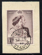 St Lucia 1948 KG6 Royal Silver Wedding £1 on piece with full GROS ISLET cds cancel SG 145