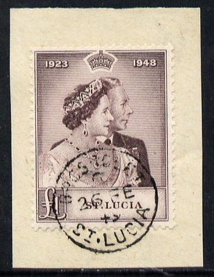 St Lucia 1948 KG6 Royal Silver Wedding £1 on piece with full GROS ISLET cds cancel SG 145