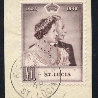 St Lucia 1948 KG6 Royal Silver Wedding £1 on piece with full ANSE LA RAYE cds cancel SG 145
