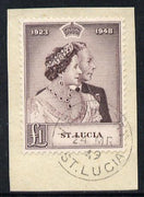 St Lucia 1948 KG6 Royal Silver Wedding £1 on piece with full VIEUX FORT cds cancel SG 145