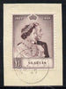 St Lucia 1948 KG6 Royal Silver Wedding £1 on piece with full DENNERY cds cancel SG 145
