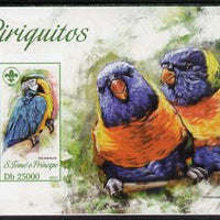 St Thomas & Prince Islands 2013 Parrots #1 with Scout Logo imperf m/sheet unmounted mint. Note this item is privately produced and is offered purely on its thematic appeal