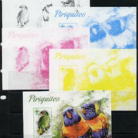 St Thomas & Prince Islands 2013 Parrots #1 with Scout Logo - the set of 5 imperf progressive proofs comprising the 4 individual colours plus all 4-colour composite, unmounted mint
