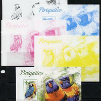 St Thomas & Prince Islands 2013 Parrots #2 with Scout Logo - the set of 5 imperf progressive proofs comprising the 4 individual colours plus all 4-colour composite, unmounted mint