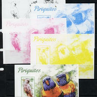 St Thomas & Prince Islands 2013 Parrots #3 with Scout Logo - the set of 5 imperf progressive proofs comprising the 4 individual colours plus all 4-colour composite, unmounted mint