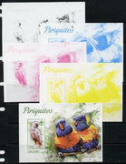 St Thomas & Prince Islands 2013 Parrots #3 with Scout Logo - the set of 5 imperf progressive proofs comprising the 4 individual colours plus all 4-colour composite, unmounted mint