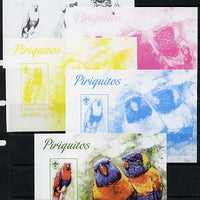 St Thomas & Prince Islands 2013 Parrots #4 with Scout Logo - the set of 5 imperf progressive proofs comprising the 4 individual colours plus all 4-colour composite, unmounted mint