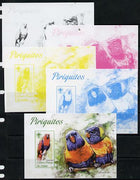 St Thomas & Prince Islands 2013 Parrots #4 with Scout Logo - the set of 5 imperf progressive proofs comprising the 4 individual colours plus all 4-colour composite, unmounted mint