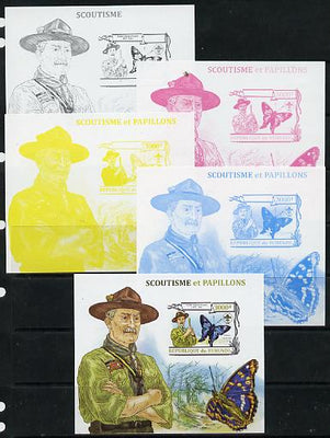 Burundi 2013 Scouting & Butterflies #1 - the set of 5 imperf progressive proofs comprising the 4 individual colours plus all 4-colour composite, unmounted mint