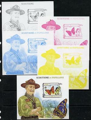 Burundi 2013 Scouting & Butterflies #2 - the set of 5 imperf progressive proofs comprising the 4 individual colours plus all 4-colour composite, unmounted mint