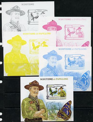 Burundi 2013 Scouting & Butterflies #3 - the set of 5 imperf progressive proofs comprising the 4 individual colours plus all 4-colour composite, unmounted mint
