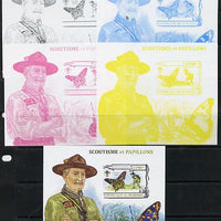 Burundi 2013 Scouting & Butterflies #4 - the set of 5 imperf progressive proofs comprising the 4 individual colours plus all 4-colour composite, unmounted mint