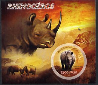 Madagascar 2014 Rhinos imperf m/sheet containing one circular value unmounted mint