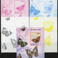 Ivory Coast 2014 Butterflies #1 m/sheet - the set of 5 imperf progressive proofs comprising the 4 individual colours plus all 4-colour composite, unmounted mint