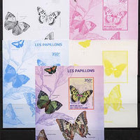 Ivory Coast 2014 Butterflies #2 m/sheet - the set of 5 imperf progressive proofs comprising the 4 individual colours plus all 4-colour composite, unmounted mint