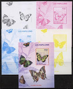 Ivory Coast 2014 Butterflies #2 m/sheet - the set of 5 imperf progressive proofs comprising the 4 individual colours plus all 4-colour composite, unmounted mint