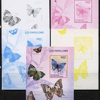 Ivory Coast 2014 Butterflies #3 m/sheet - the set of 5 imperf progressive proofs comprising the 4 individual colours plus all 4-colour composite, unmounted mint
