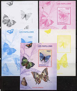 Ivory Coast 2014 Butterflies #3 m/sheet - the set of 5 imperf progressive proofs comprising the 4 individual colours plus all 4-colour composite, unmounted mint