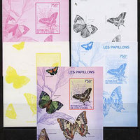 Ivory Coast 2014 Butterflies #4 m/sheet - the set of 5 imperf progressive proofs comprising the 4 individual colours plus all 4-colour composite, unmounted mint