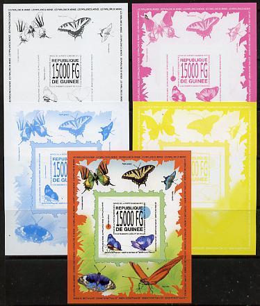 Guinea - Conakry 2013 Butterflies #4 m/sheet - the set of 5 imperf progressive proofs comprising the 4 individual colours plus all 4-colour composite, unmounted mint