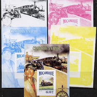 Mozambique 2013 Steam Trains #06 m/sheet - the set of 5 imperf progressive proofs comprising the 4 individual colours plus all 4-colour composite, unmounted mint