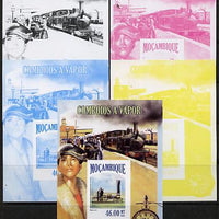 Mozambique 2013 Steam Trains #07 m/sheet - the set of 5 imperf progressive proofs comprising the 4 individual colours plus all 4-colour composite, unmounted mint