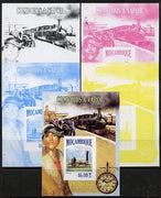 Mozambique 2013 Steam Trains #07 m/sheet - the set of 5 imperf progressive proofs comprising the 4 individual colours plus all 4-colour composite, unmounted mint