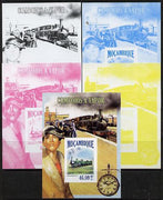 Mozambique 2013 Steam Trains #08 m/sheet - the set of 5 imperf progressive proofs comprising the 4 individual colours plus all 4-colour composite, unmounted mint