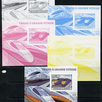 Burundi 2013 High Speed Trains - 395 Javelin deluxe sheet - the set of 5 imperf progressive proofs comprising the 4 individual colours plus all 4-colour composite, unmounted mint