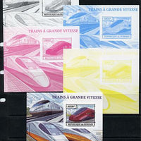 Burundi 2013 High Speed Trains - NTV Alstom AGV ETR 575 deluxe sheet - the set of 5 imperf progressive proofs comprising the 4 individual colours plus all 4-colour composite, unmounted mint