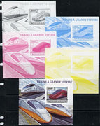 Burundi 2013 High Speed Trains - NTV Alstom AGV ETR 575 deluxe sheet - the set of 5 imperf progressive proofs comprising the 4 individual colours plus all 4-colour composite, unmounted mint