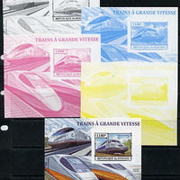 Burundi 2013 High Speed Trains - SNCF TGV Atlantique deluxe sheet - the set of 5 imperf progressive proofs comprising the 4 individual colours plus all 4-colour composite, unmounted mint