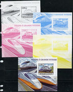 Burundi 2013 High Speed Trains - SNCF TGV Atlantique deluxe sheet - the set of 5 imperf progressive proofs comprising the 4 individual colours plus all 4-colour composite, unmounted mint
